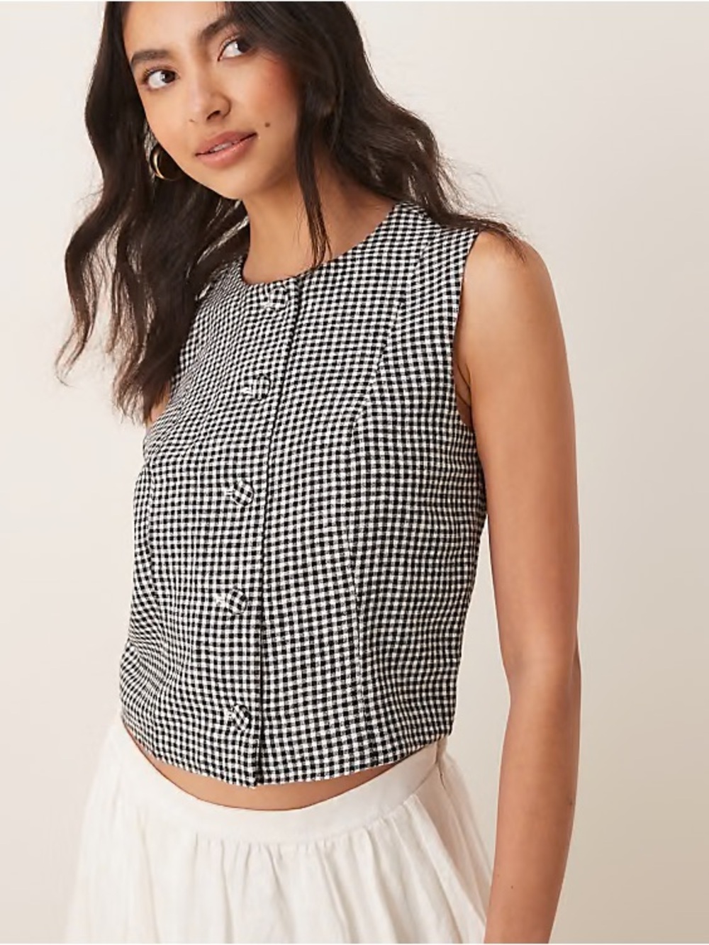 Abercrombie & Fitch Black and White Linen-Blend Button-Through Vest